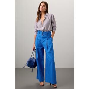 EUDON CHOI COLLECTIVE Blue Linen Blend Wide Leg Button Front Pants Size 2